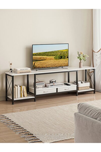 Venpara Modern TV Table for 70 Inch TVs, TV Stand with 2 Fabric Drawers, X Sh...