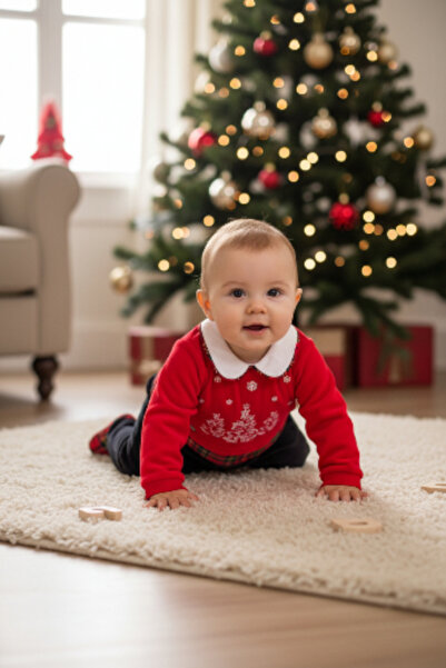 Babydola Babydoıla Velvet New Year's Footed Jumpsuit with Snap Fasteners on the Back