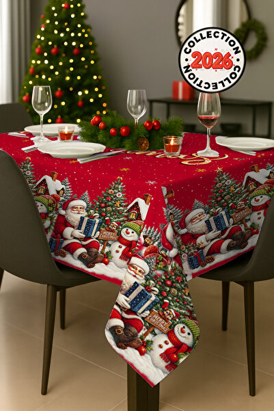 MonoHome Christmas Tablecloth New Year's Eve- 5D Digital Design Special Weaving Merry Christmas Red