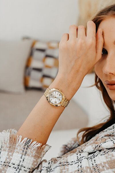 FERRO Sarı Çelik Kordon Kadın Kol Saati FL21625AWT-B 3ATM Su Geçirmez 2 Yıl Garantili HediyePaketli