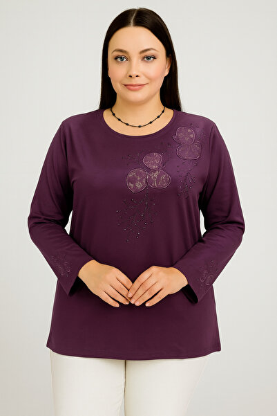 BURSPA Χαλαρή κοπή με στρογγυλό λαιμό μανίκι κεντημένη μητρική γυναικεία χτεν...