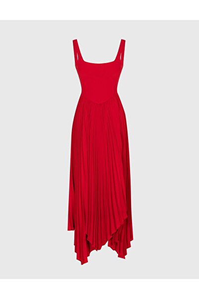 İLVİ Flora Pleated Red Women's Dress