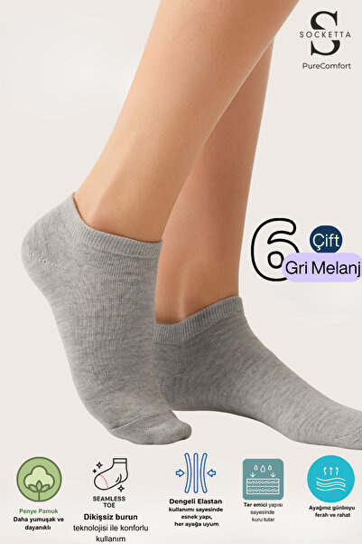 Socketta Women's Cotton Stitch-Free Pack Gray Melange Booties Socks – Premium