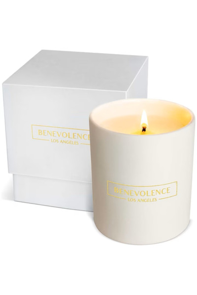 Benevolence LA Premium soy candle, Jasmine & Sandalwood scent, white container, 45h burn time
