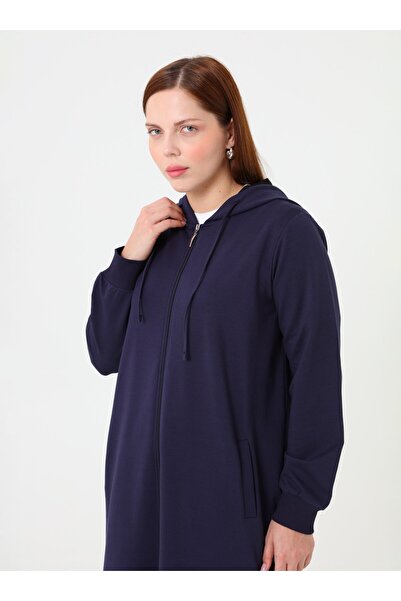 ALİA Чорна куртка великого розміру з капюшоном, застібкою-блискавкою та кишенями - темно-синя -