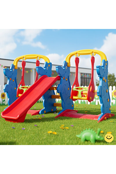 MUPARK Çift Salıncaklı Kaydıraklı Çocuk Oyun Parkı 2 Salıncak + 1 Kaydırak Anaokulu, Kreş Oyun Seti