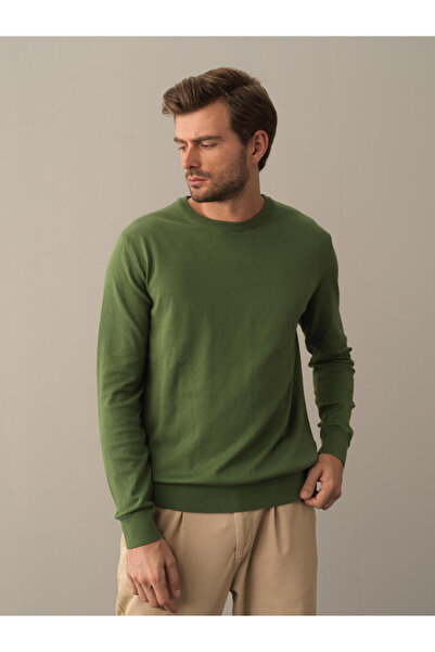 Xint Erkek Yeşil Pamuk Dokulu Regular Fit Basic Kazak