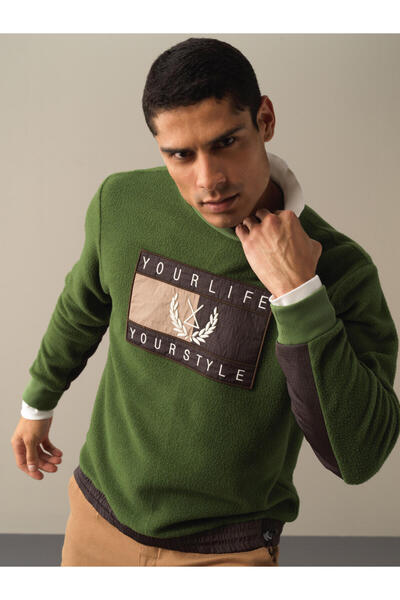 Xint Erkek Dyeşil Bisiklet Yaka Regular Fit Polar Sweatshirt