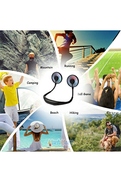 KADRAMA Portable Hanging Neck Fan, Dual Cooling, USB Rechargeable 2000mAh, LED & Aromatherapy (Black)