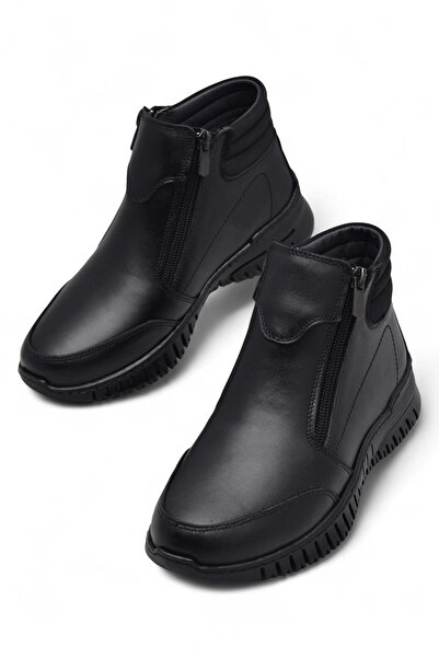 ISPARTALILAR 1456 Πλήρως ορθοπεδικές μαύρες γνήσιες δερμάτινες γυναικείες μπότες με διπλό φερμουάρ Mother Winter Leather Boots