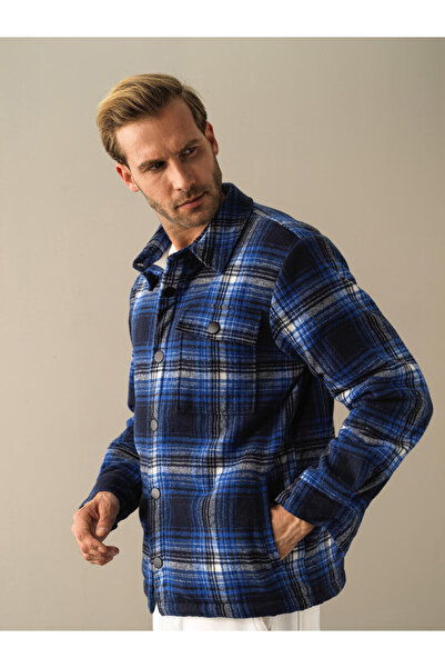 Xint Erkek Lacivert Yumuşak Dokulu Oversize Gömlek Ceket