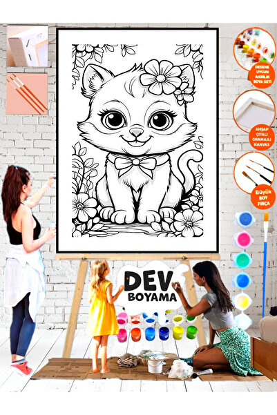 Elittablo MEGA Boyama Sayılarla Büyük kedi boyama 25x35 Kanvas Tuval akrilik ...