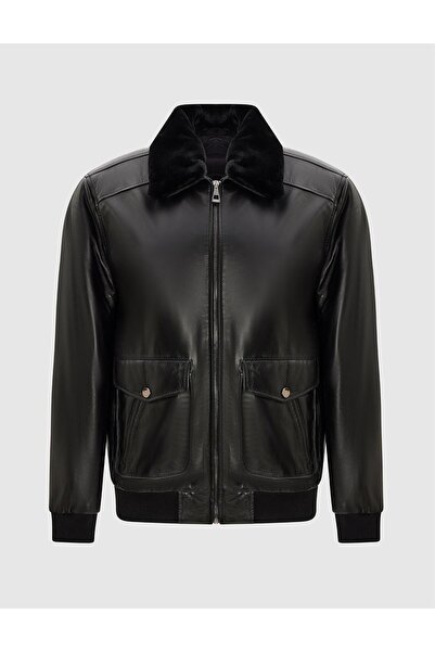 İLVİ Clay Genuine Leather Black Men's Coat