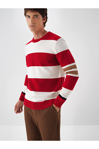 Xint Erkek Kırmızı Yünlü Desenli Kazak