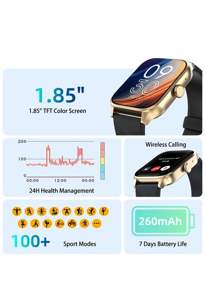 Weofly Active Smartwatch for Men & Women, Fitness & Heart Rate Tracker, IP67 Waterproof – Gold