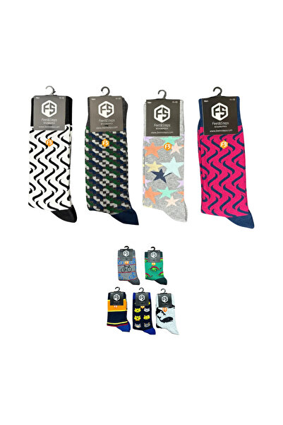 Bijutek Мъжки цветни памучни чорапи с шарки [Комплект чорапи за баща и син]