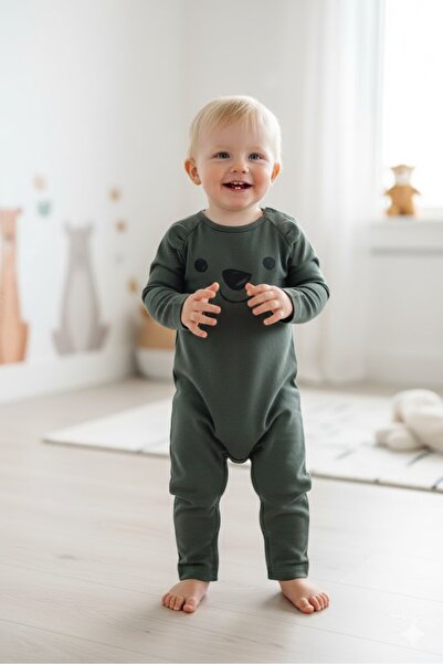 Milk & Muffin kız bebek yazlık tulum bayramlık HAKİ YEŞİL UZUN KOLLU BEBEK TULUM