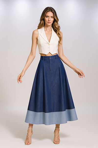 Charm in Urban Mavi Kemerli Kloş Etek