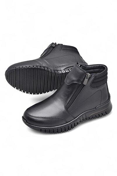 ISPARTALILAR 1456 Πλήρως ορθοπεδικές μαύρες γνήσιες δερμάτινες γυναικείες μπότες με διπλό φερμουάρ Mother Winter Leather Boots