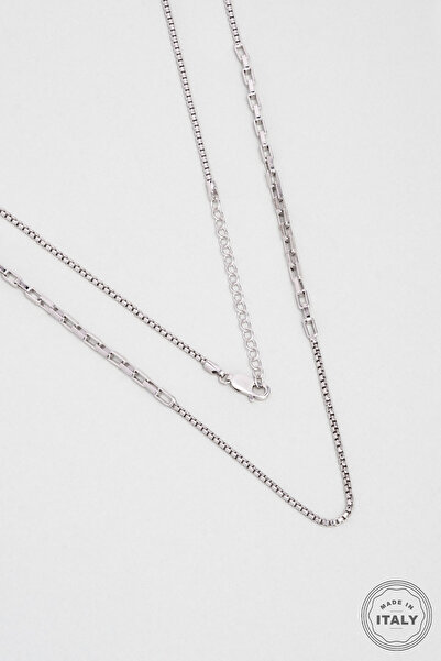 So CHIC... İtalyan 18 Ayar Beyaz Altın Kaplama 55 Cm Gümüş Unisex Kolye