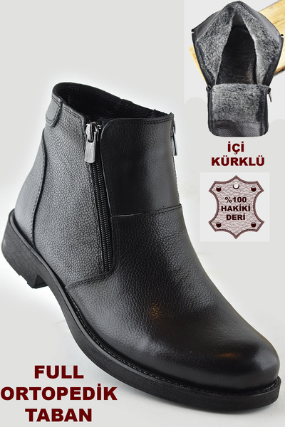 ISPARTALILAR 3406 Γνήσιο δέρμα Ανδρικές Μπότες Παπούτσια με Γούνα Εσωτερικά Ορθοπεδική Σόλα Δερμάτινες Μπότες με φερμουάρ