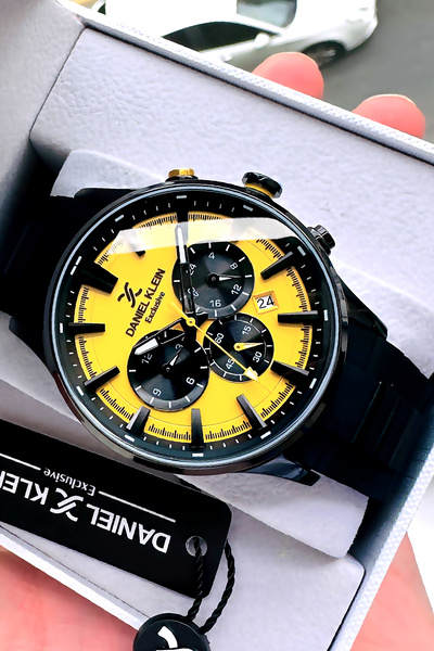 Daniel Klein Exclusive Full Function Men's Wristwatch Yellow-Black Silicone C...