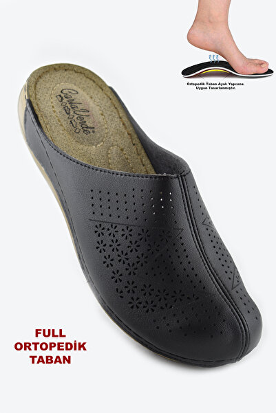 ISPARTALILAR 151390 Carlaverde Tam Ortopedik Kapalı Siyah Kadın Terlik Kadın Sandalet