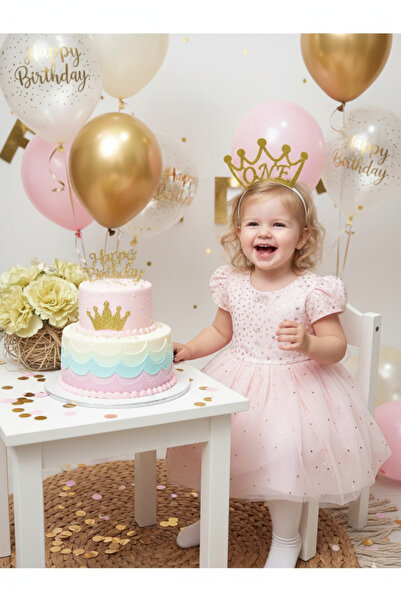 Deniz Party Store GOLD ONE 1 YAŞ EVA SİMLİ DOĞUM GÜNÜ TAÇ 1 ADET