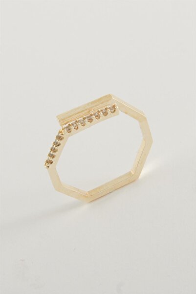 ZERO LAND خاتم MTXDPN ذو الزوايا (155042) مرصع بالأحجار - أصفر