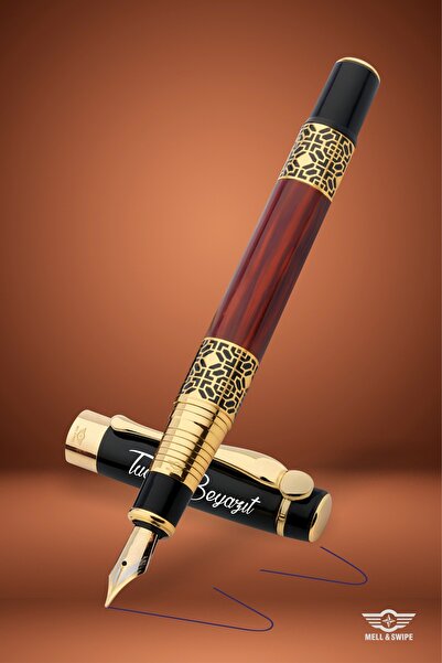 MELL & SWIPE Kişiye Özel Kalem Isme Isim Baskılı Kalem Prestij Kutulu Pistonlu Dolma Siyah Kahve Divit Kutulu