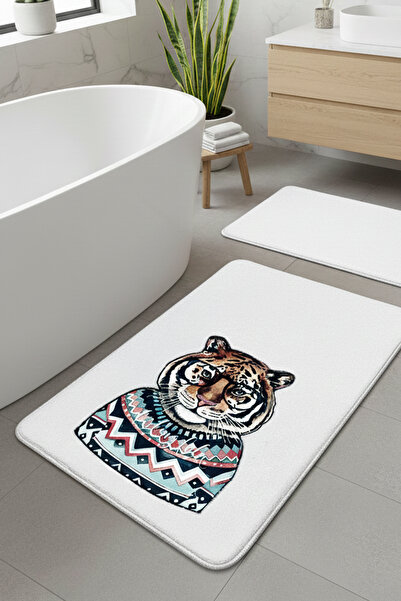 Chilai Home Logwe Ecru 2-Pack Embroidered Bath Mat, Non-Slip Base 60X100 50X60 cm