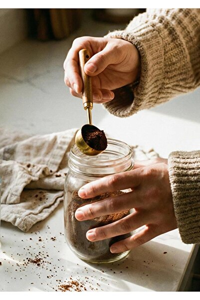 HomeTarz Gold Measuring Spoon Set with Wooden Handle - 2 Coffee Measuring Spoons - 30 + 60 ml