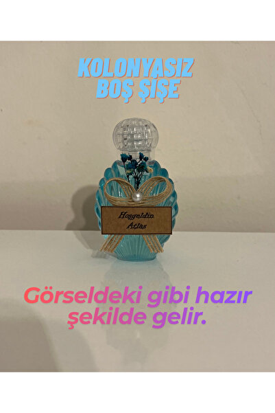 MayaArtDesign (40 ADET) Mavi Çiçekli Etiketli Mika Plastik İstiridye Boş Kolonya Şişesi (40cc | Tıpa+Kapak)