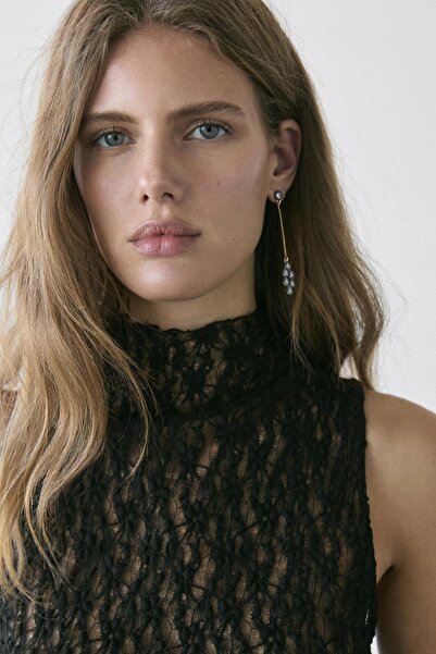 Massimo Dutti Antik parlak taşlı küpe