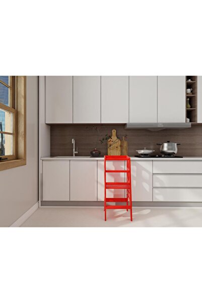 FASTWOOD Kırmızı Ahşap Çocuk Öğrenme-Etkinlik Kulesi