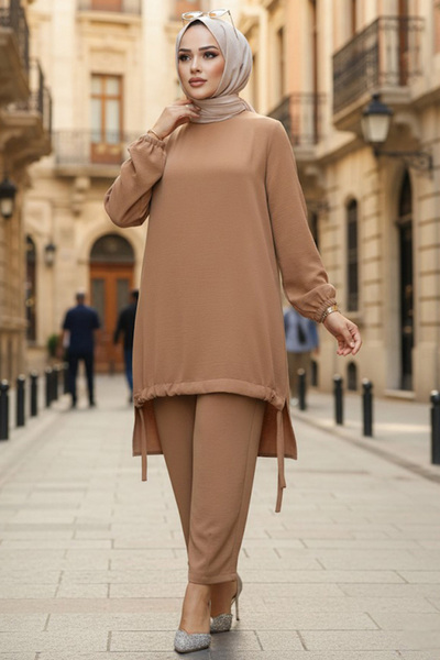 Neva Style Σετ Hijab Camel Διπλό - 65876C