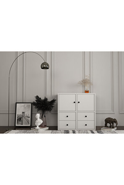 Nettrends Kapaklı Çekmeceli Çok Amaçlı Dolap Beyaz 65 cm ÇA-D-1014-Ç