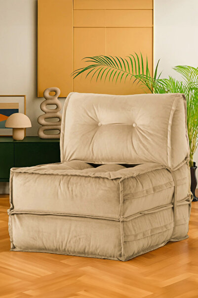 Genel Markalar Bej Mocca Tek Kişilik Katlanır Yatak Uzanma Koltuğu - TV Aktivite Koltuğu