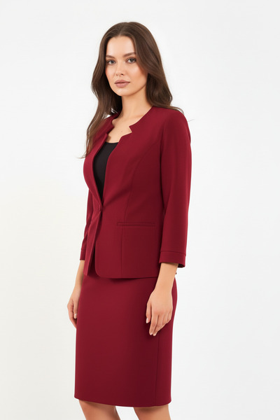 Volanlı Yarım Kol Ceket Etek Takım Elbise