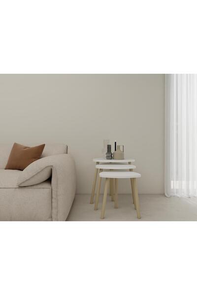 Masif Market Üçlü Zigon İç İçe Geçmeli Sehpa Beyaz Renk