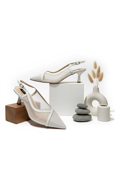 SOMERSET حذاء نسائي بكعب انيق شفاف من الجنب مع حزام جلد لماع من الاطراف مع حرية اختيار المقاس