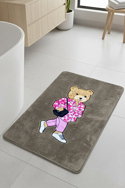 Chilai Home Boss Bear Taş Tekli Nakışlı Banyo Paspası ,Kaymaz Tabanlı 60x100cm