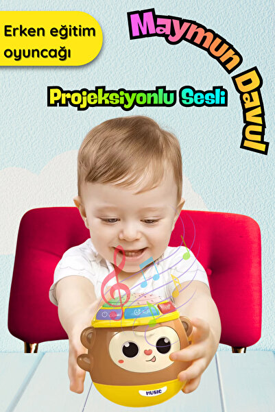 Projeksiyonlu Sesli Sevimli Müzikli Maymun Davul Bebek Oyuncağı
