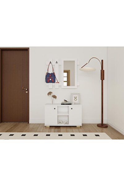 Masif Market Sarissa Ayakkabı Dolabı/Askılık/Antre Dolap-Beyaz