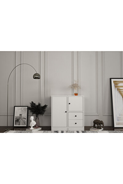Nettrends Kapakli Çekmeceli Çok Amaçli Dolap Beyaz 65 Cm Ça-d-1067-Ç