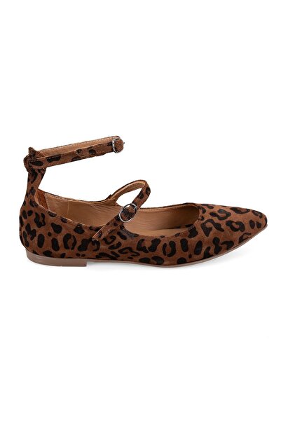 Desa Women's Brown Leopard Mary Jane Leather Ballerinas