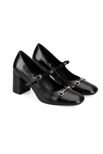 Desa Women's Black Classic Heeled Leather Shoes