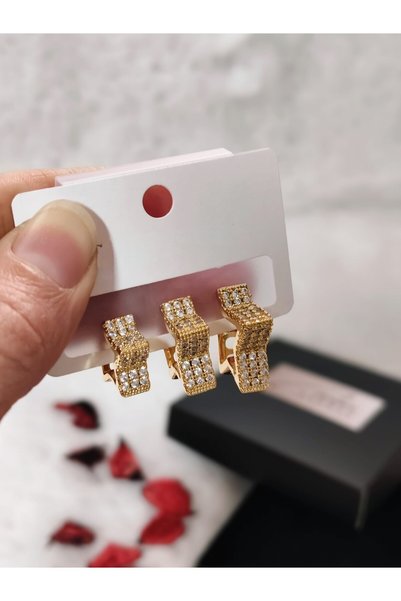 CC Design Thick Stars Earrings with Triple Stones