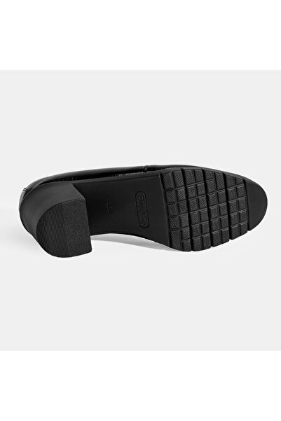 Desa Women's Black Crocodile Printed Desacomfort Heeled Leather Shoes