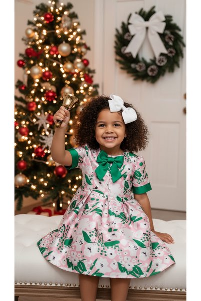 Jolanda Girls Christmas Dress with Bow Collar